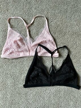 Victoria's Secret Lace Triangle Bralettes - Pink & Black